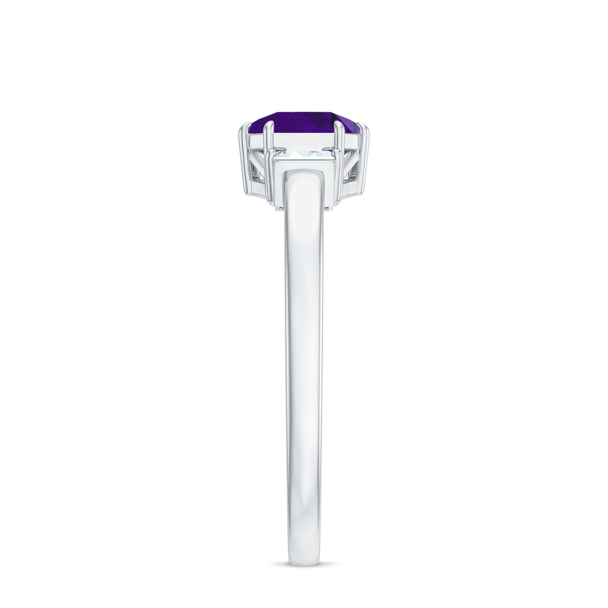 Natural 1.3 carat amethyst Asscher cut engagement ring with diamond accents by Rosec Jewels, showcasing the elegant gemstone setting.