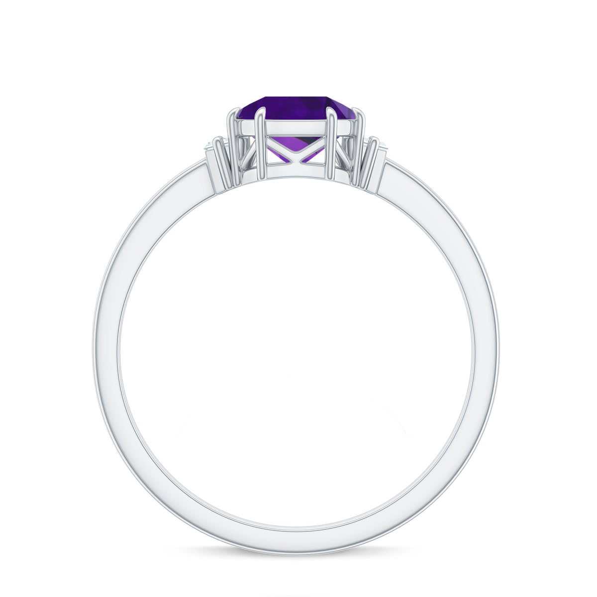 Natural 1.3 carat amethyst Asscher cut engagement ring with diamonds by Rosec Jewels, showcasing the vibrant purple gemstone and sparkling accents.