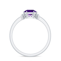 Natural 1.3 carat amethyst Asscher cut engagement ring with diamonds by Rosec Jewels, showcasing the vibrant purple gemstone and sparkling accents.