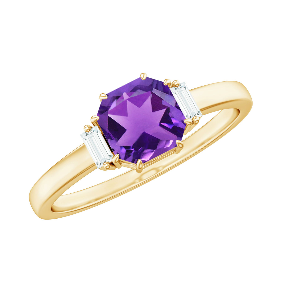 Natural 1.3 carat amethyst Asscher cut engagement ring with diamond accents by Rosec Jewels, showcasing a detailed silver band