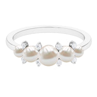 Natural Freshwater Pearl 5 Stone Anniversary Ring with Diamond