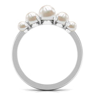 Natural Freshwater Pearl 5 Stone Anniversary Ring with Diamond