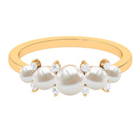 Natural Freshwater Pearl 5 Stone Anniversary Ring with Diamond