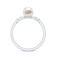 Natural 2 Carat Freshwater Pearl Diamond Engagement Ring with Bow
