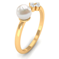 Cultured 2 Carat Freshwater Pearl Promise Ring with Diamond