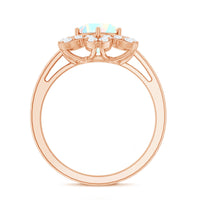 8mm Round Shape Ethiopian Opal Floral Engagement Ring with Diamond