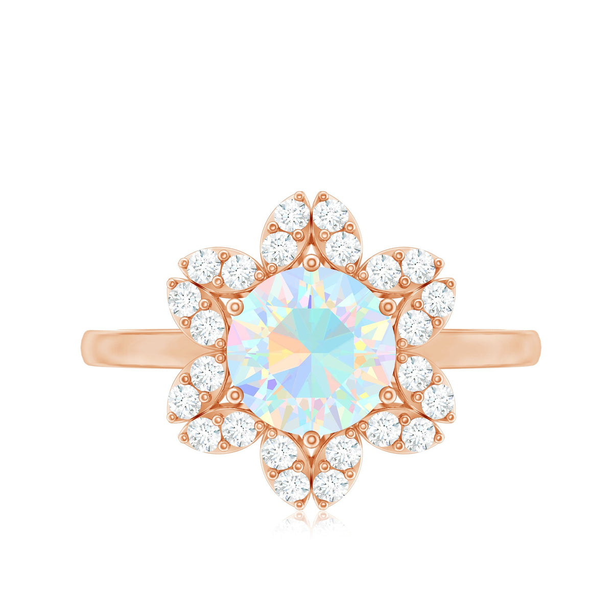 8mm Round Shape Ethiopian Opal Floral Engagement Ring with Diamond