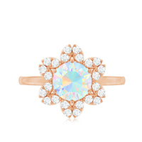 8mm Round Shape Ethiopian Opal Floral Engagement Ring with Diamond
