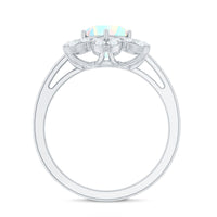 8mm Round Shape Ethiopian Opal Floral Engagement Ring with Diamond