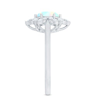 8mm Round Shape Ethiopian Opal Floral Engagement Ring with Diamond