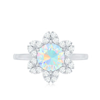 8mm Round Shape Ethiopian Opal Floral Engagement Ring with Diamond