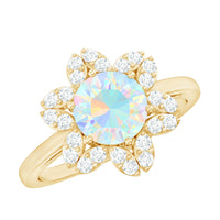 8mm Round Shape Ethiopian Opal Floral Engagement Ring with Diamond
