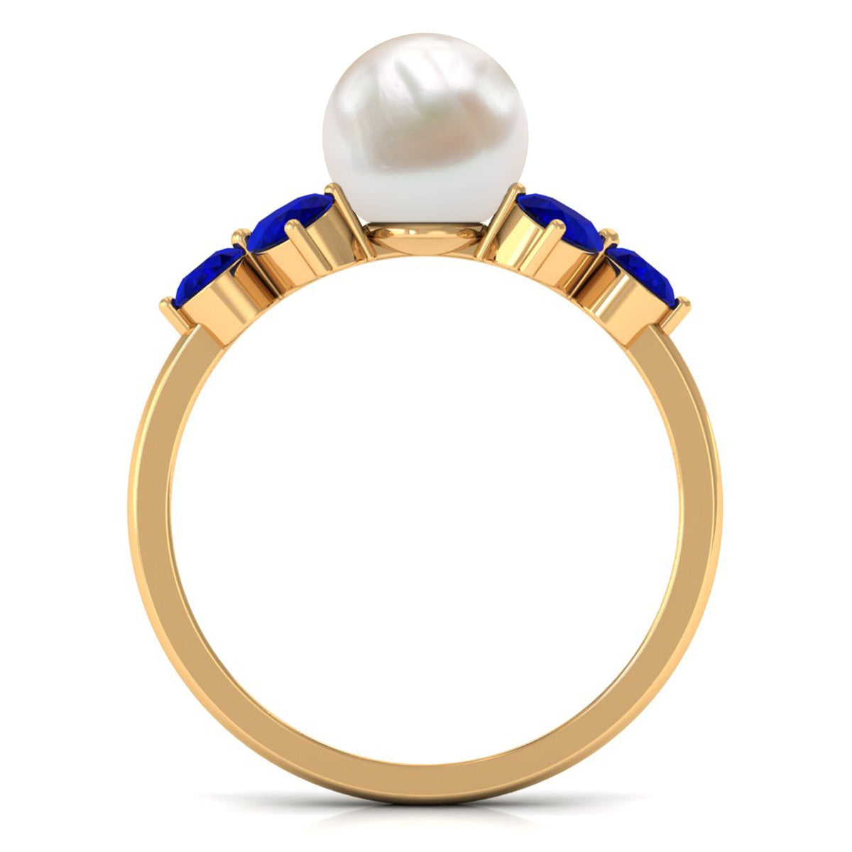 Natural 7.4 carat freshwater pearl engagement ring with blue sapphire trio by Rosec Jewels, featuring elegant ring design.