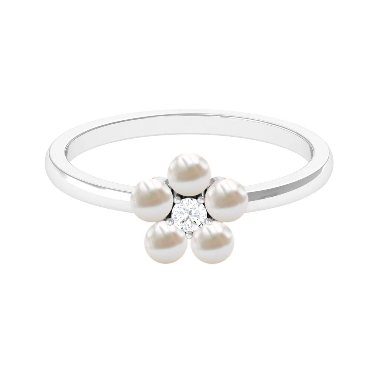 Cultured Freshwater Pearl Flower Promise Ring with Lab Diamond