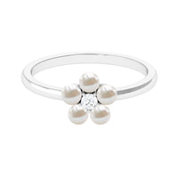 Cultured Freshwater Pearl Flower Promise Ring with Lab Diamond