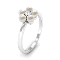 Cultured Freshwater Pearl Flower Promise Ring with Lab Diamond
