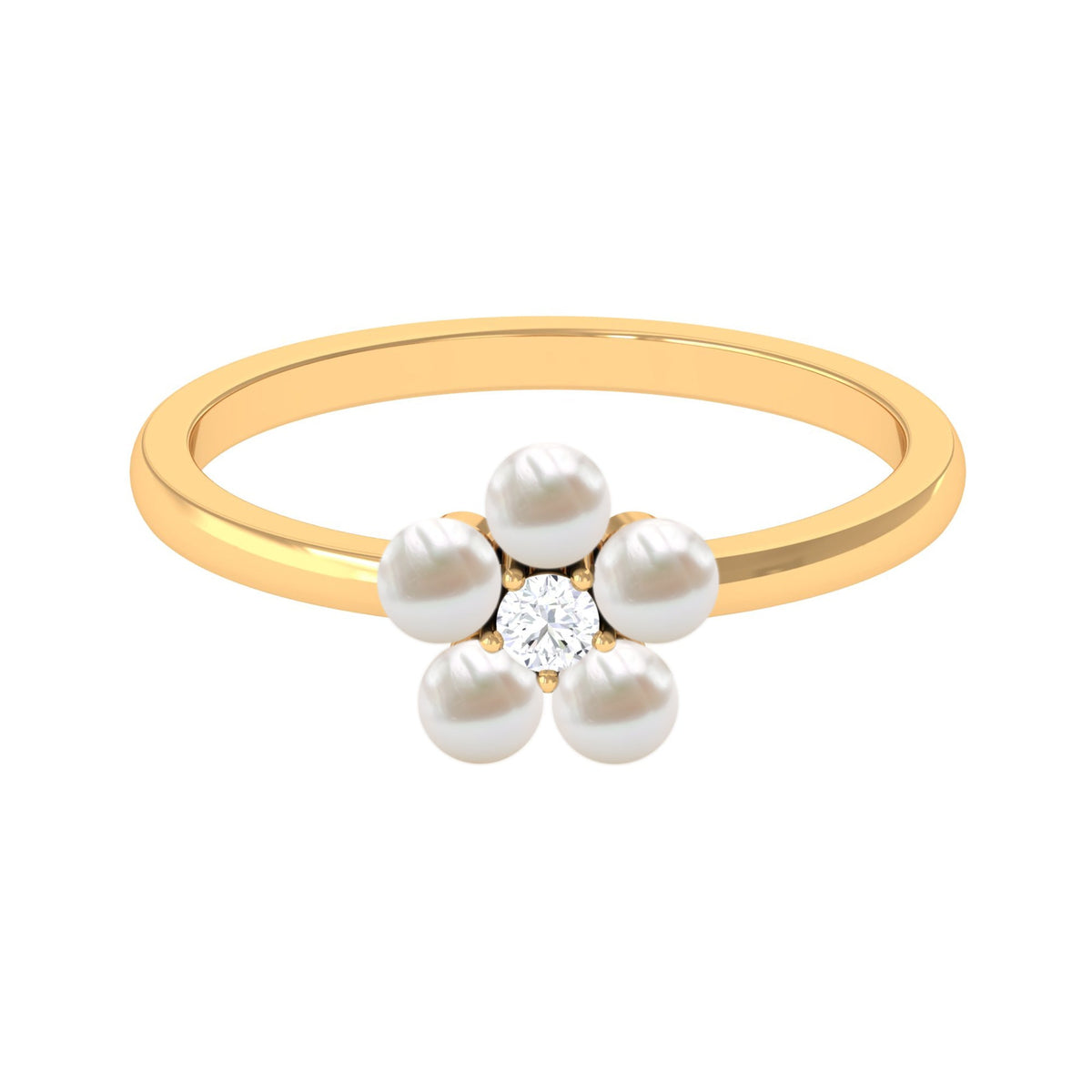 Cultured Freshwater Pearl Flower Promise Ring with Lab Diamond