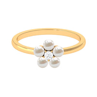 Cultured Freshwater Pearl Flower Promise Ring with Lab Diamond