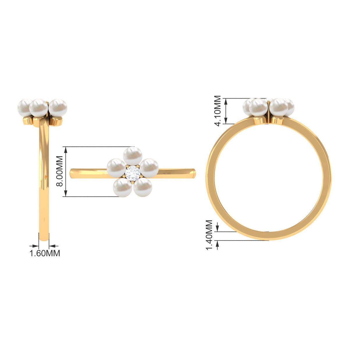Cultured Freshwater Pearl Flower Promise Ring with Lab Diamond