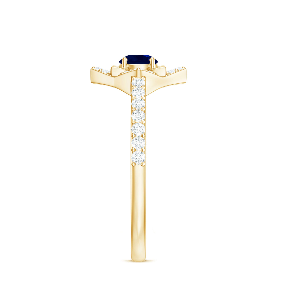 Blue sapphire and diamond flower engagement ring for women from Rosec Jewels, featuring intricate design and sparkling gemstones.