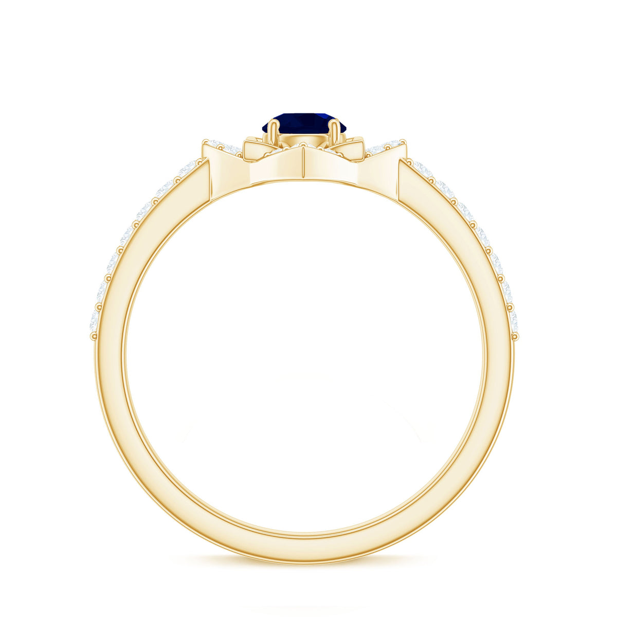 Real blue sapphire and diamond flower engagement ring for women by Rosec Jewels, featuring intricate floral design and sparkling gemstones.
