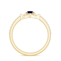 Real blue sapphire and diamond flower engagement ring for women by Rosec Jewels, featuring intricate floral design and sparkling gemstones.
