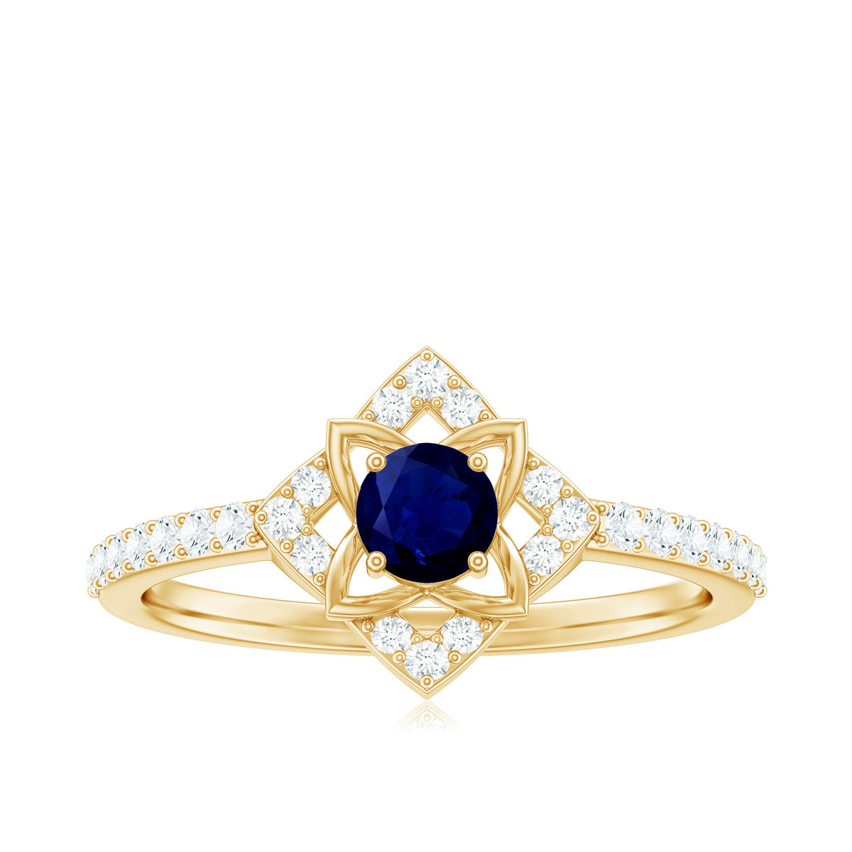 Beautiful blue sapphire and diamond flower engagement ring for women by Rosec Jewels, featuring intricate floral design.
