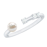 Natural 2 Carat Freshwater Pearl Promise Ring with Diamond