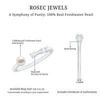 Natural 2 Carat Freshwater Pearl Promise Ring with Diamond