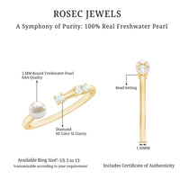 Natural 2 Carat Freshwater Pearl Promise Ring with Diamond
