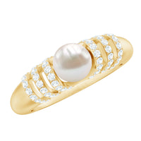 Elegant 2 carat freshwater pearl diamond engagement ring for women by Rosec Jewels, featuring a classic silver band.