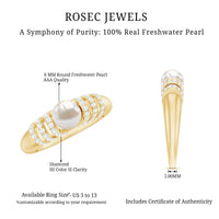 Elegant 2 carat freshwater pearl diamond engagement ring for women with intricate band design by Rosec Jewels.