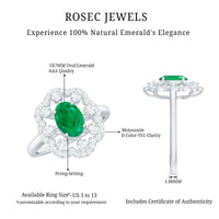 Oval emerald engagement ring with a 0.7 carat center stone and diamond accents, crafted by Rosec Jewels.