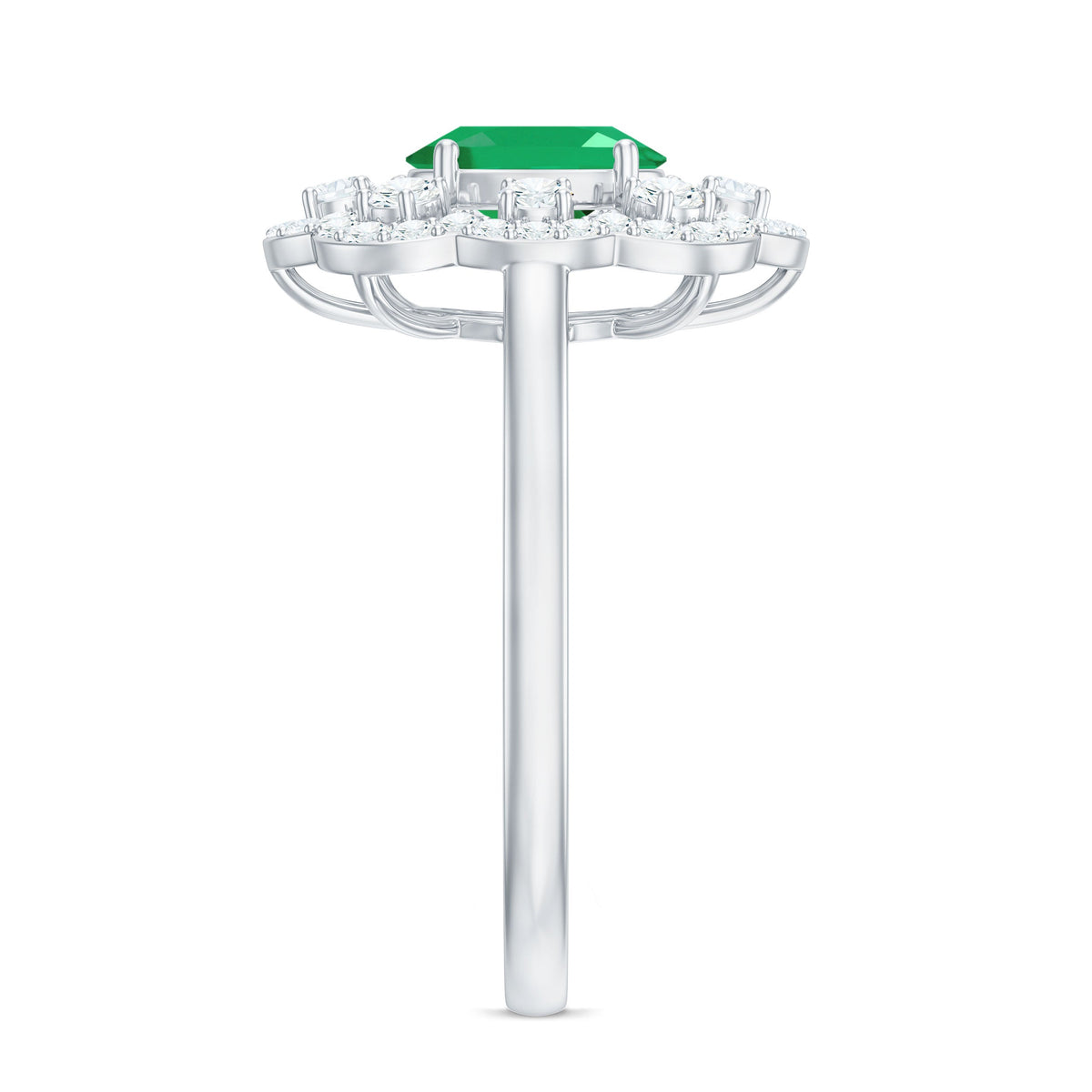 Rosec Jewels 0.7 Carat oval emerald engagement ring with diamond accents, showcasing a elegant design and sparkling gemstone.