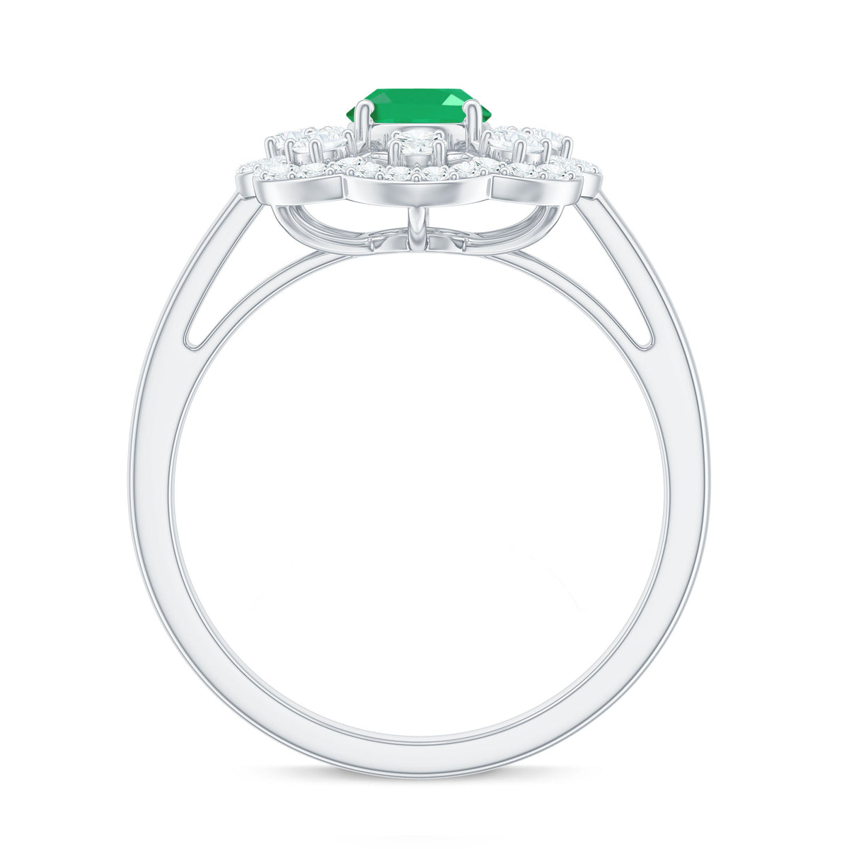 Rosec Jewels 0.7 carat oval emerald engagement ring with diamond accent, featuring a gold band and intricate design details.