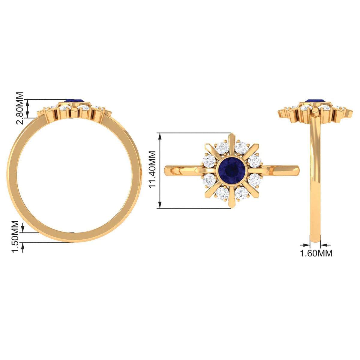 Certified real blue sapphire flower promise ring with diamond accents, featuring a delicate floral design from Rosec Jewels.