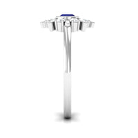 Certified real blue sapphire flower promise ring with diamonds from Rosec Jewels, showcasing a detailed floral design and sparkling gemstones.