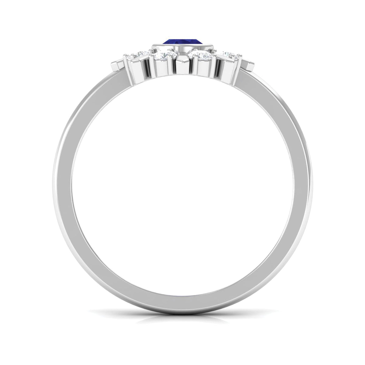 Rosec Jewels blue sapphire flower promise ring with diamond, featuring a detailed sapphire flower and sparkling diamond accents.