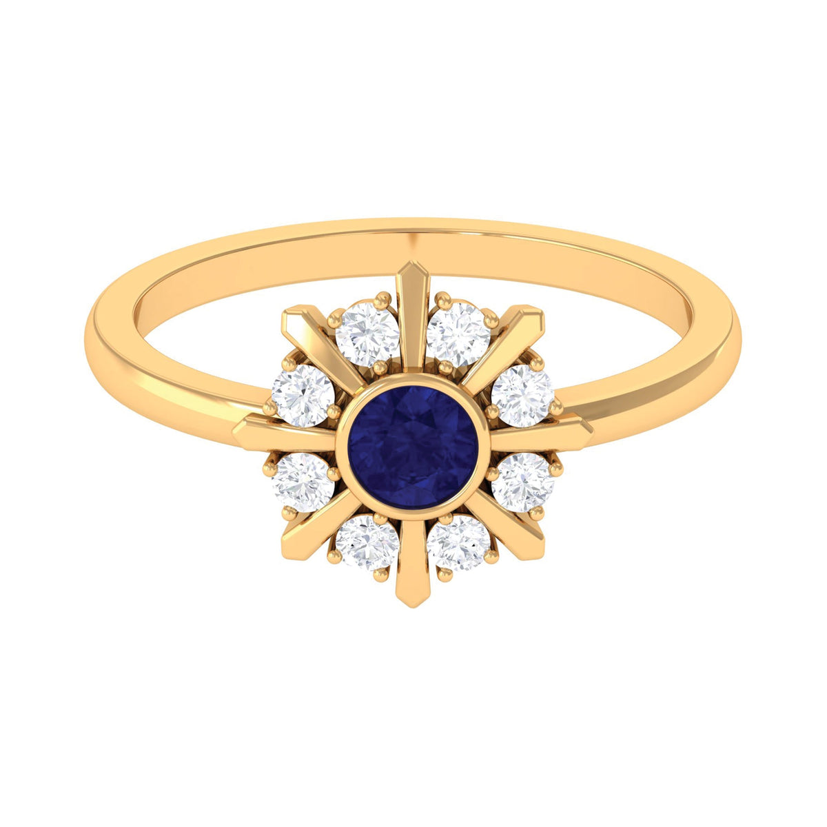 Certified real blue sapphire flower promise ring with diamond accents, showcasing a delicate floral design by Rosec Jewels.