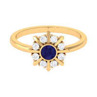 Certified real blue sapphire flower promise ring with diamond accents, showcasing a delicate floral design by Rosec Jewels.
