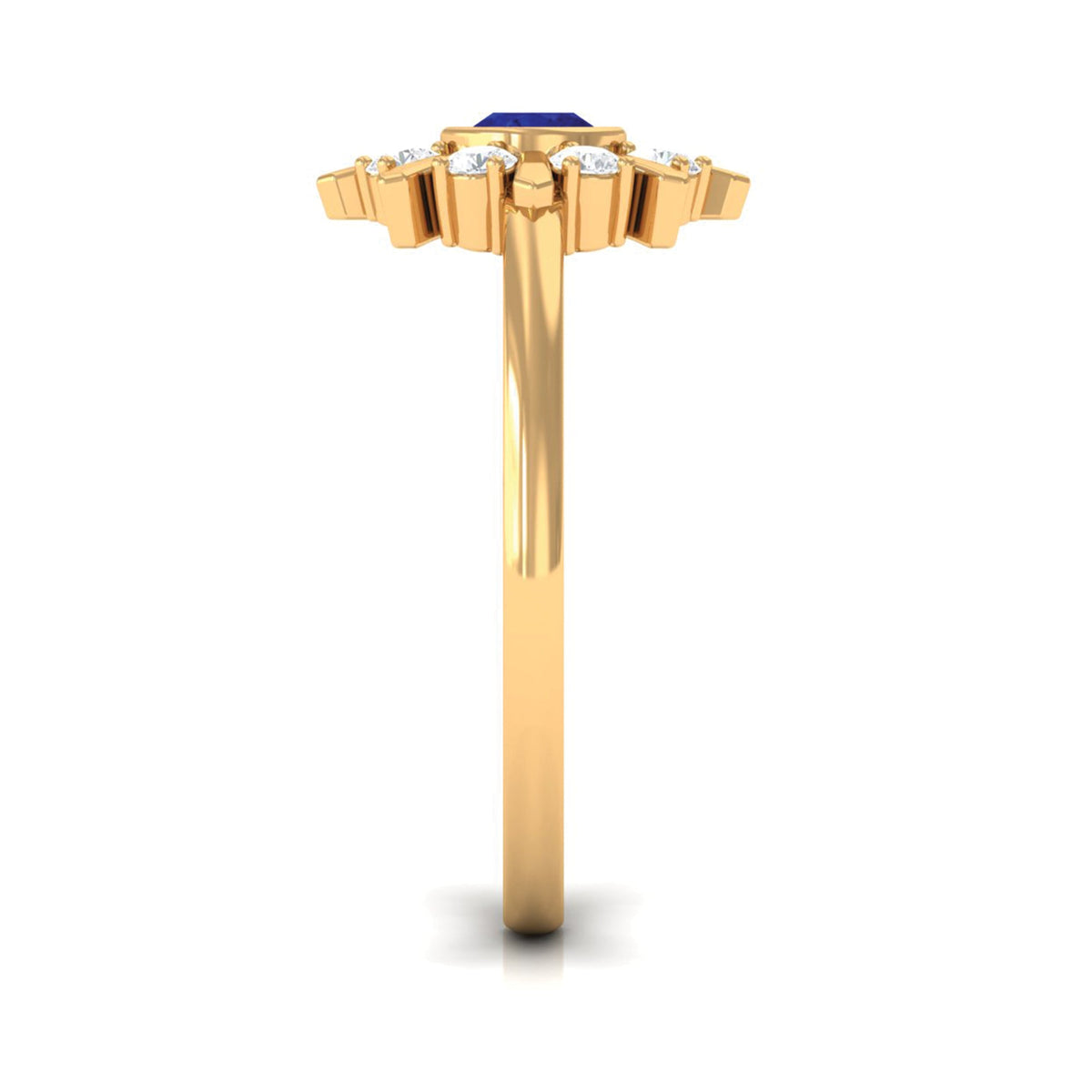 Certified real blue sapphire flower promise ring with diamond accents, crafted by Rosec Jewels, featuring a detailed floral design.