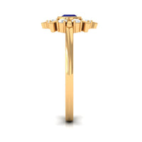 Certified real blue sapphire flower promise ring with diamond accents, crafted by Rosec Jewels, featuring a detailed floral design.