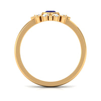 Certified real blue sapphire flower promise ring with diamond, from Rosec Jewels, featuring a detailed blue sapphire flower design.