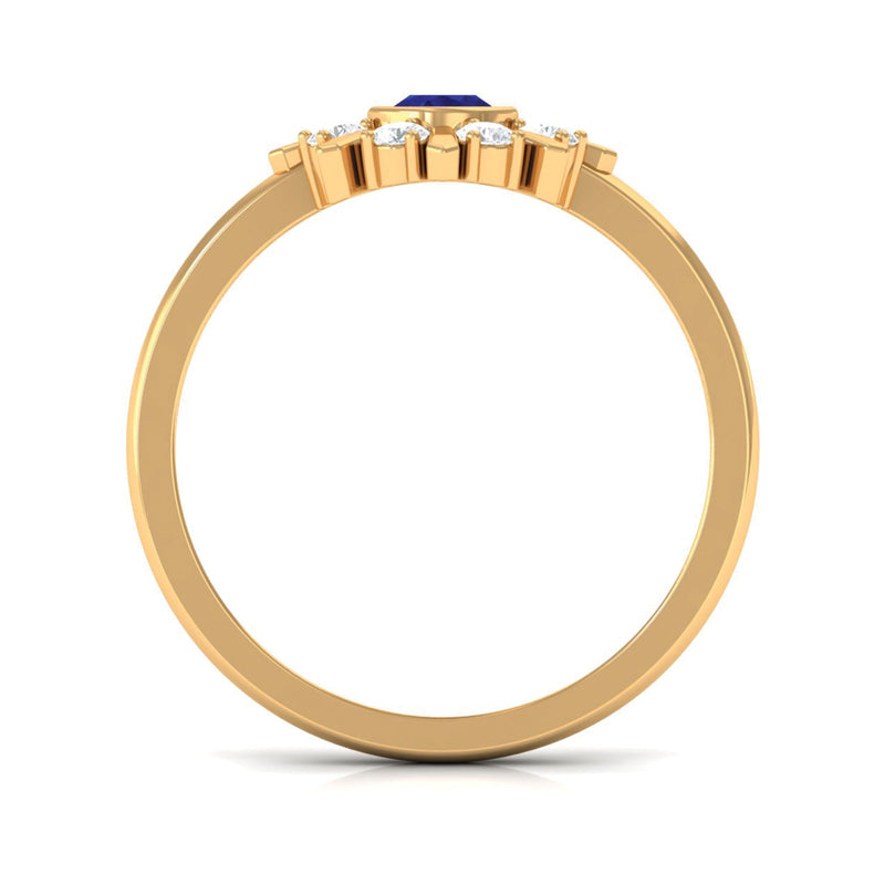 Certified real blue sapphire flower promise ring with diamond, from Rosec Jewels, featuring a detailed blue sapphire flower design.