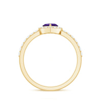 Heart-shaped amethyst and diamond halo engagement ring by Rosec Jewels, showcasing intricate gemstone setting and elegant design.