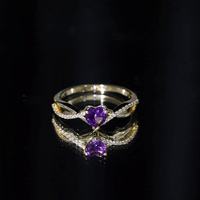 Genuine 0.9 carat amethyst heart engagement ring with diamond crossover shank by Rosec Jewels, featuring a vibrant purple gemstone.