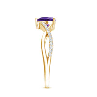 Genuine 0.9 carat amethyst heart engagement ring with diamond crossover shank by Rosec Jewels, showcasing the detailed design.