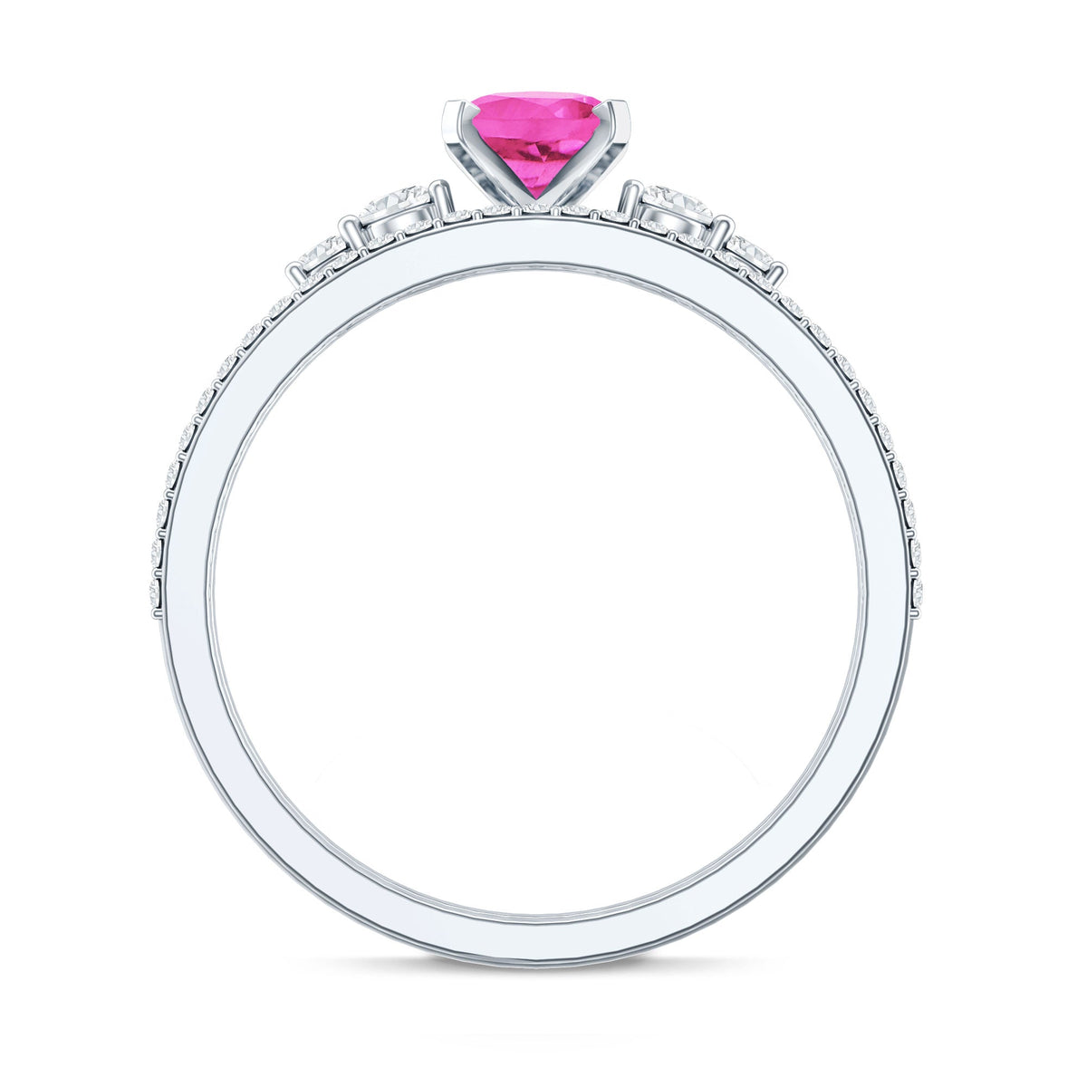 1.50 CT Oval Cut Solitaire Created Pink Sapphire Ring Set with Diamond