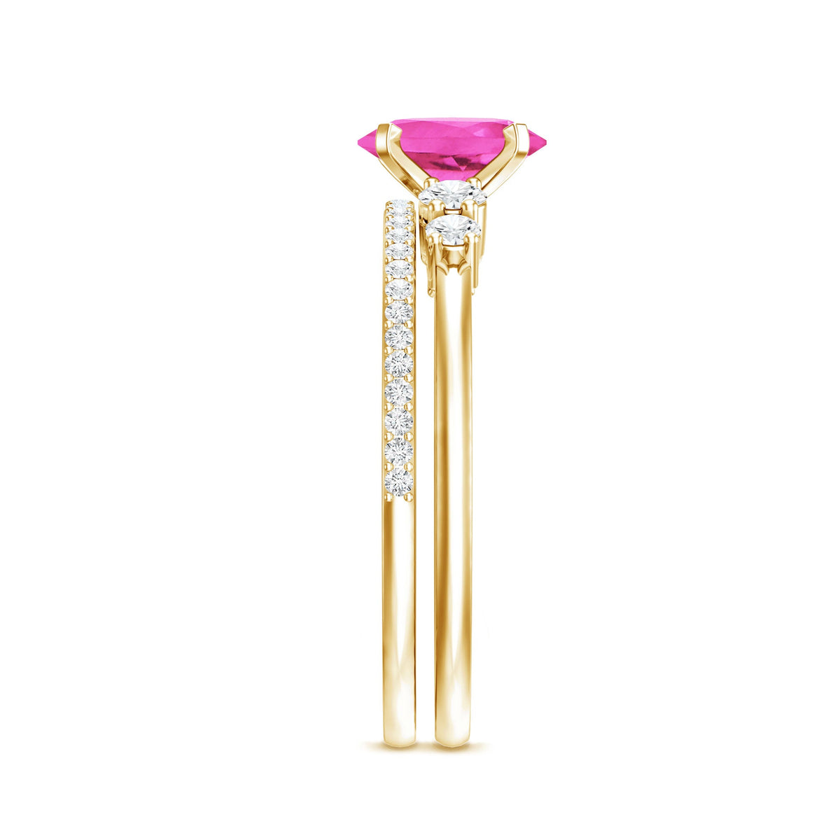 1.50 CT Oval Cut Solitaire Created Pink Sapphire Ring Set with Diamond