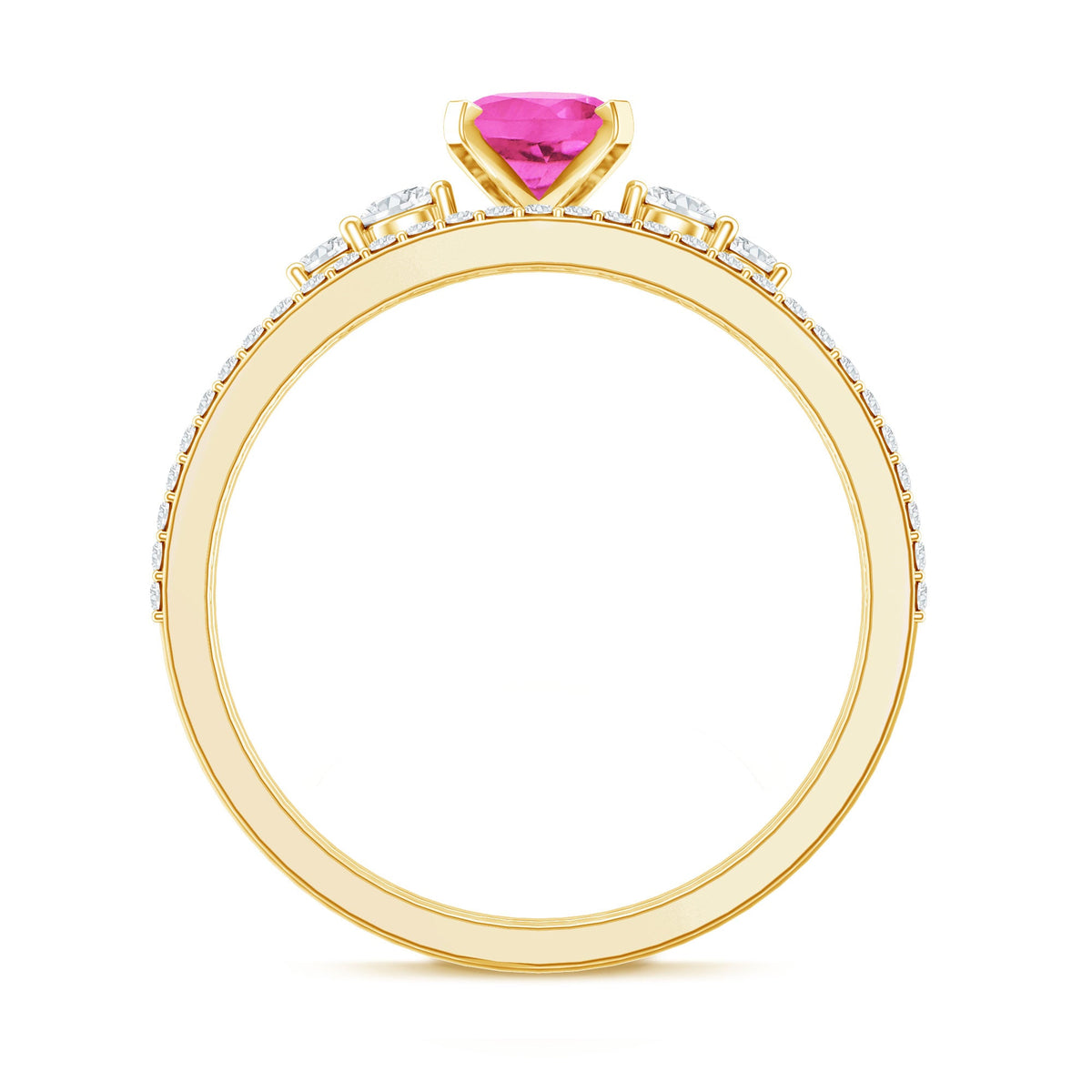 1.50 CT Oval Cut Solitaire Created Pink Sapphire Ring Set with Diamond